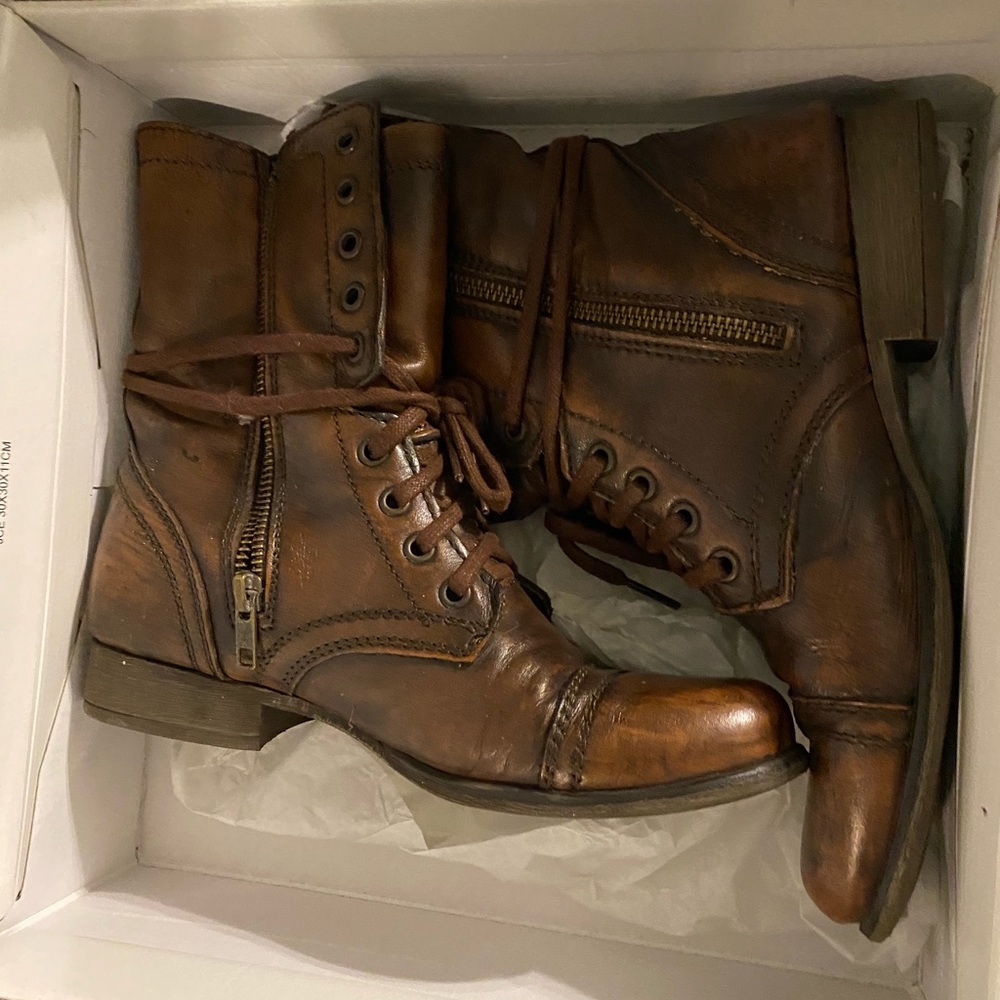 Barely worn brown leather combat boots